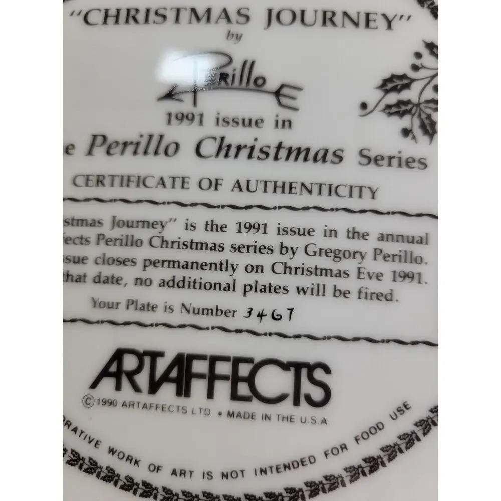 1991 Artaffects Christmas Journey #3467 Gregory Perillo Collectible Plate 9.5